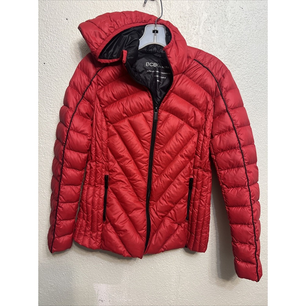 BCBGeneration Women Red Packable Ultra Lightweight Down Puffer Jacket Small